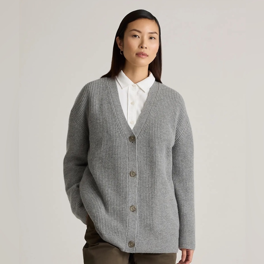 Quince Mongolian Cashmere Oversized V-Neck Boyfriend Cardigan Sweater - Size M
